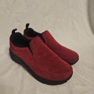 LL Bean Moc Slip On Walking Shoes Womens Size 8 Red Suede